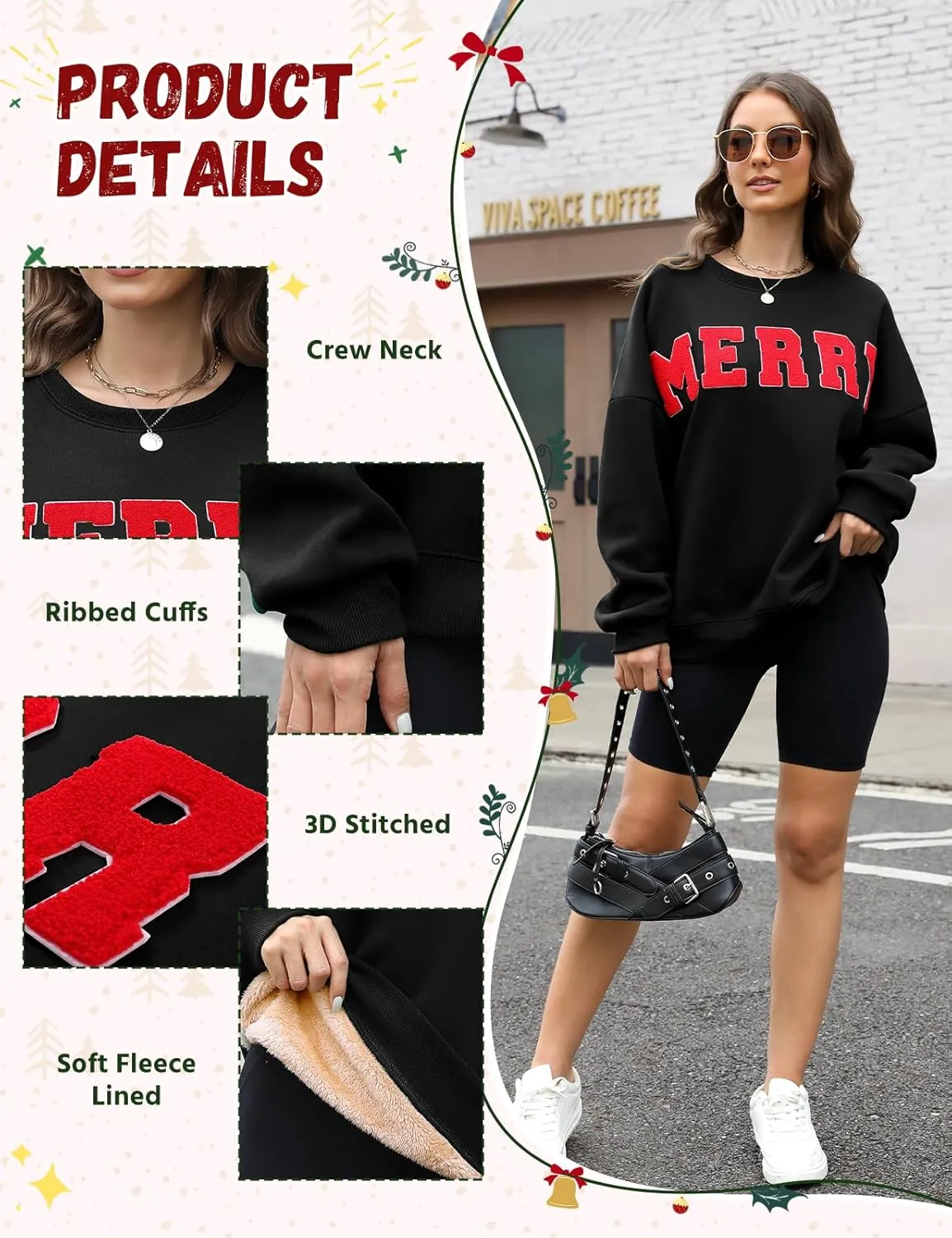 Christmas Sweatshirts Hoodies Merry Sweaters Tops Fleece Pullover Hoodie Crewneck Oversized Sherpa Lined Hoodie