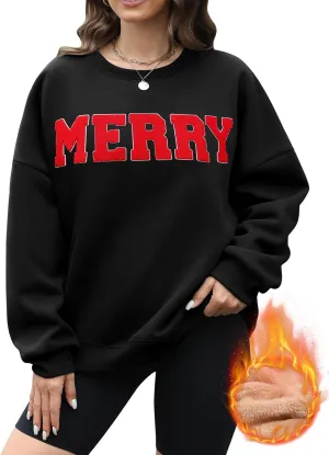 Christmas Sweatshirts Hoodies Merry Sweaters Tops Fleece Pullover Hoodie Crewneck Oversized Sherpa Lined Hoodie