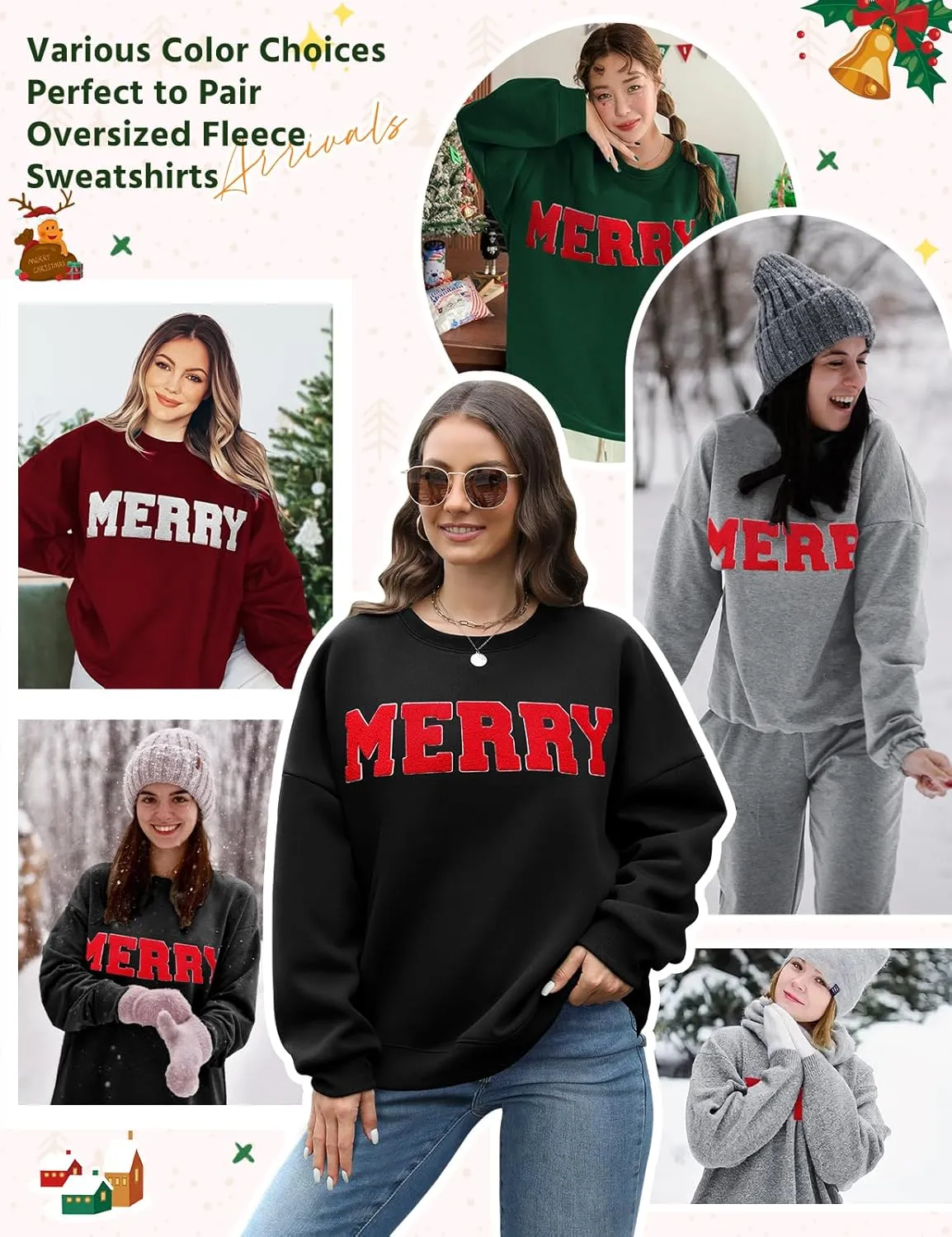 Christmas Sweatshirts Hoodies Merry Sweaters Tops Fleece Pullover Hoodie Crewneck Oversized Sherpa Lined Hoodie