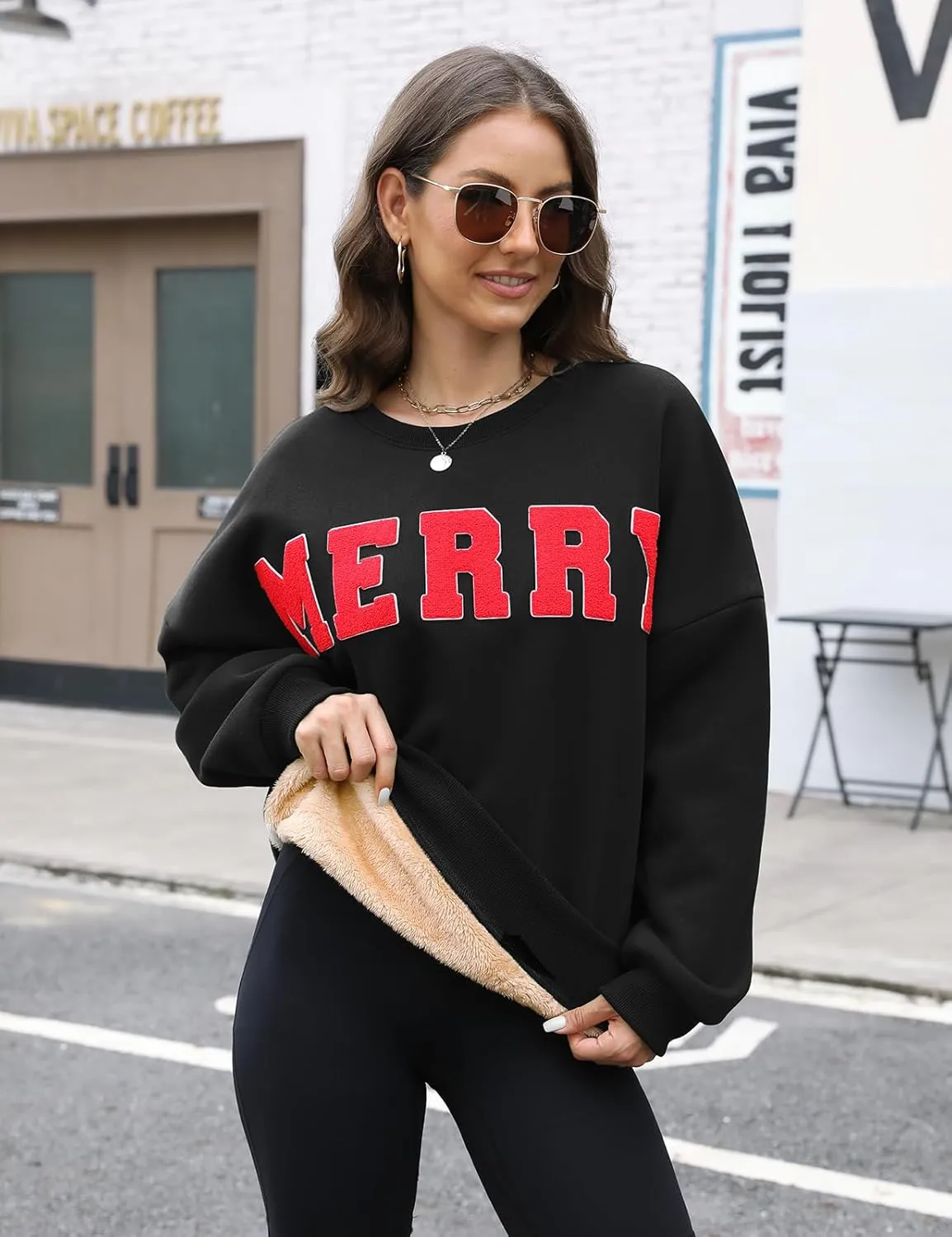 Christmas Sweatshirts Hoodies Merry Sweaters Tops Fleece Pullover Hoodie Crewneck Oversized Sherpa Lined Hoodie