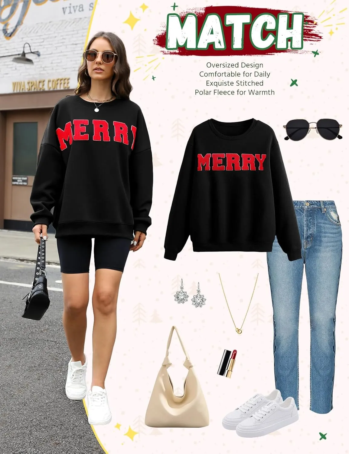 Christmas Sweatshirts Hoodies Merry Sweaters Tops Fleece Pullover Hoodie Crewneck Oversized Sherpa Lined Hoodie
