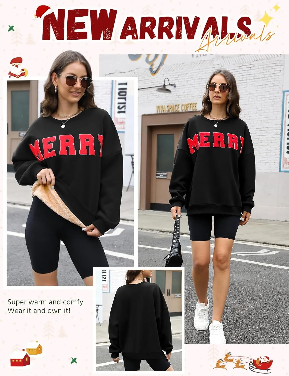 Christmas Sweatshirts Hoodies Merry Sweaters Tops Fleece Pullover Hoodie Crewneck Oversized Sherpa Lined Hoodie