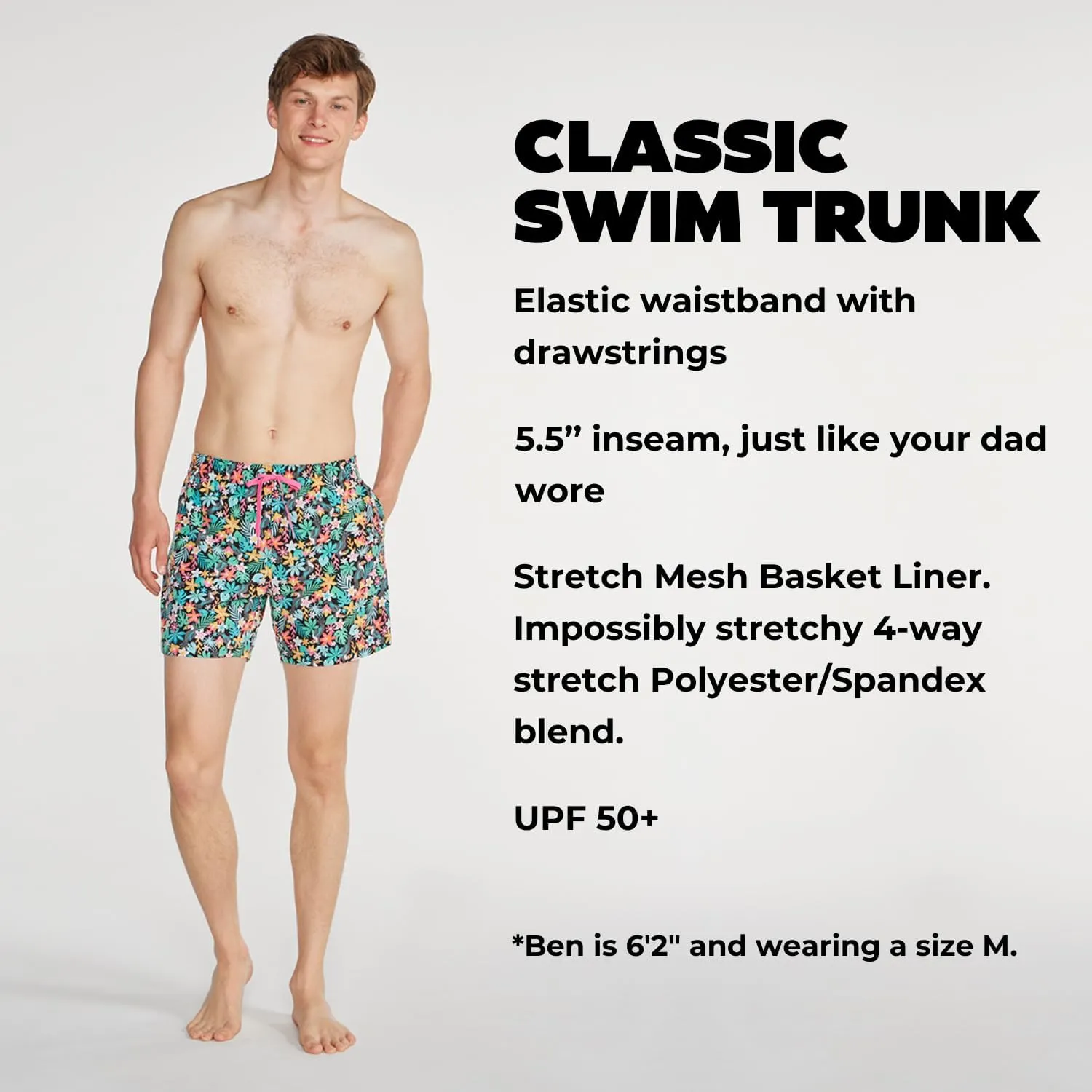Chubbies Mens Swim Trunks  Mens Swim Shorts with 4-Way Stretch, 5.5 Beach Shorts with Elastic Waist, Drawstring,Mesh Lining