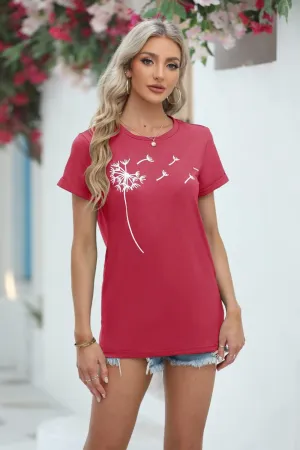 Cicy Bell Women's Dandelion Print T Shirts Cute Graphic Tees Short Sleeve Summer Cotton Tee Tops