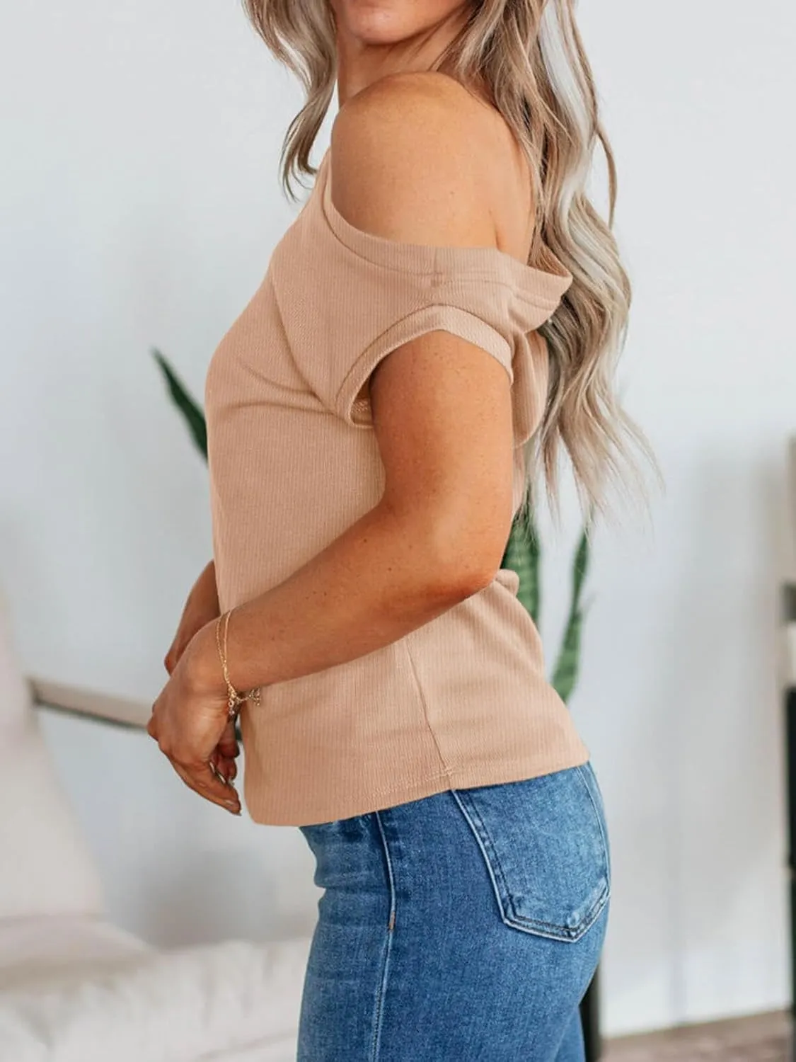 Cicy Bell Womens Off One Shoulder Tops Summer Ribbed Knit Tank Tops Trendy Casual Loose Fit Sleeveless Tee Shirts