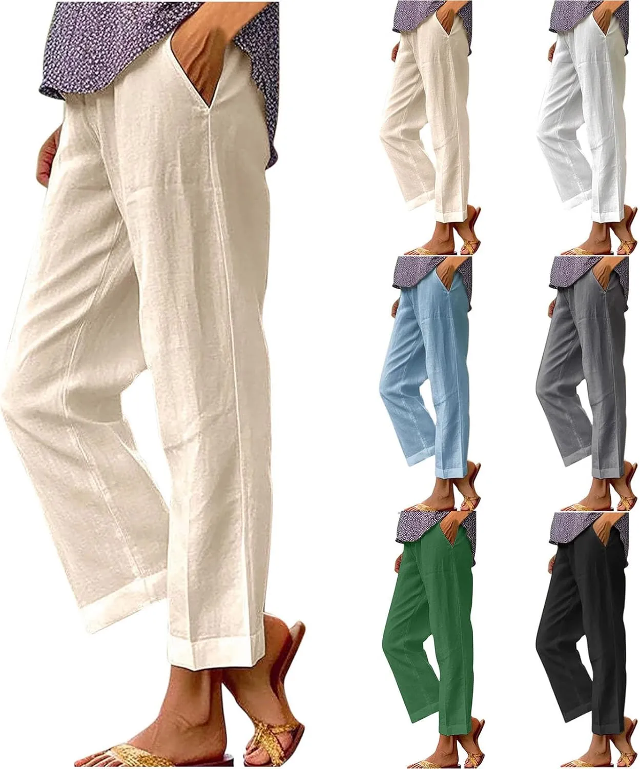 Comfy Linen Pants Women Casual 2025 Summer Pants Drawstring Hight Waist Lightweight Loose Fit Trousers with Pockets