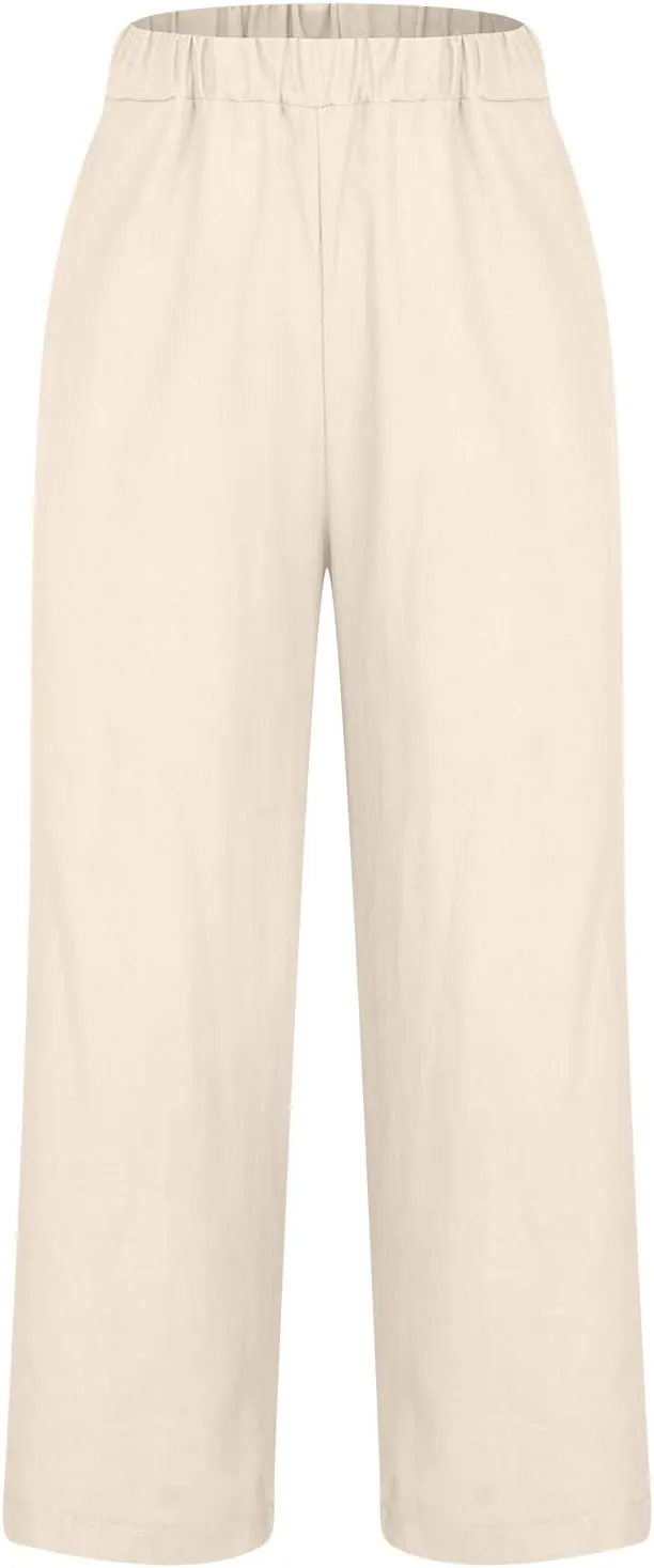 Comfy Linen Pants Women Casual 2025 Summer Pants Drawstring Hight Waist Lightweight Loose Fit Trousers with Pockets