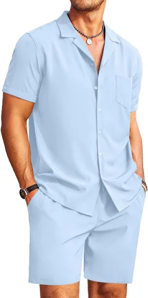 COOFANDY Men's 2 Pieces Shirt Set Short Sleeve Button Down Casual Hippie Holiday Beach T-Shirts Shorts Outfits
