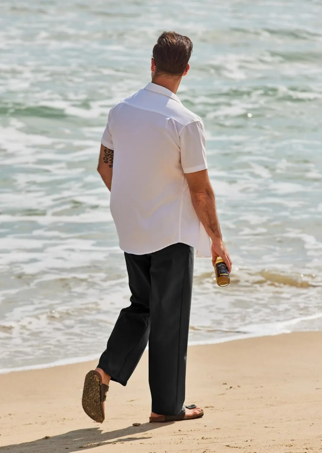 COOFANDY Men's Casual Linen Pants Loose Fit Elastic Waist Drawstring Lightweight Pant Summer Beach Trousers