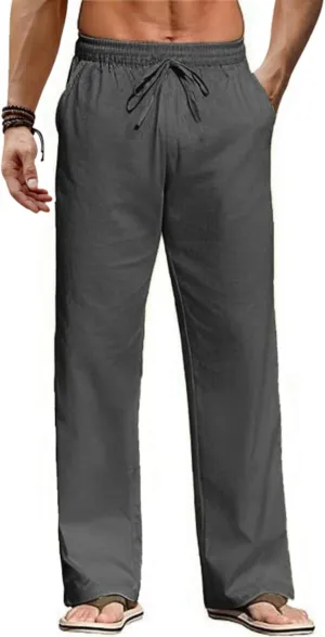 COOFANDY Men's Casual Linen Pants Loose Fit Elastic Waist Drawstring Lightweight Pant Summer Beach Trousers
