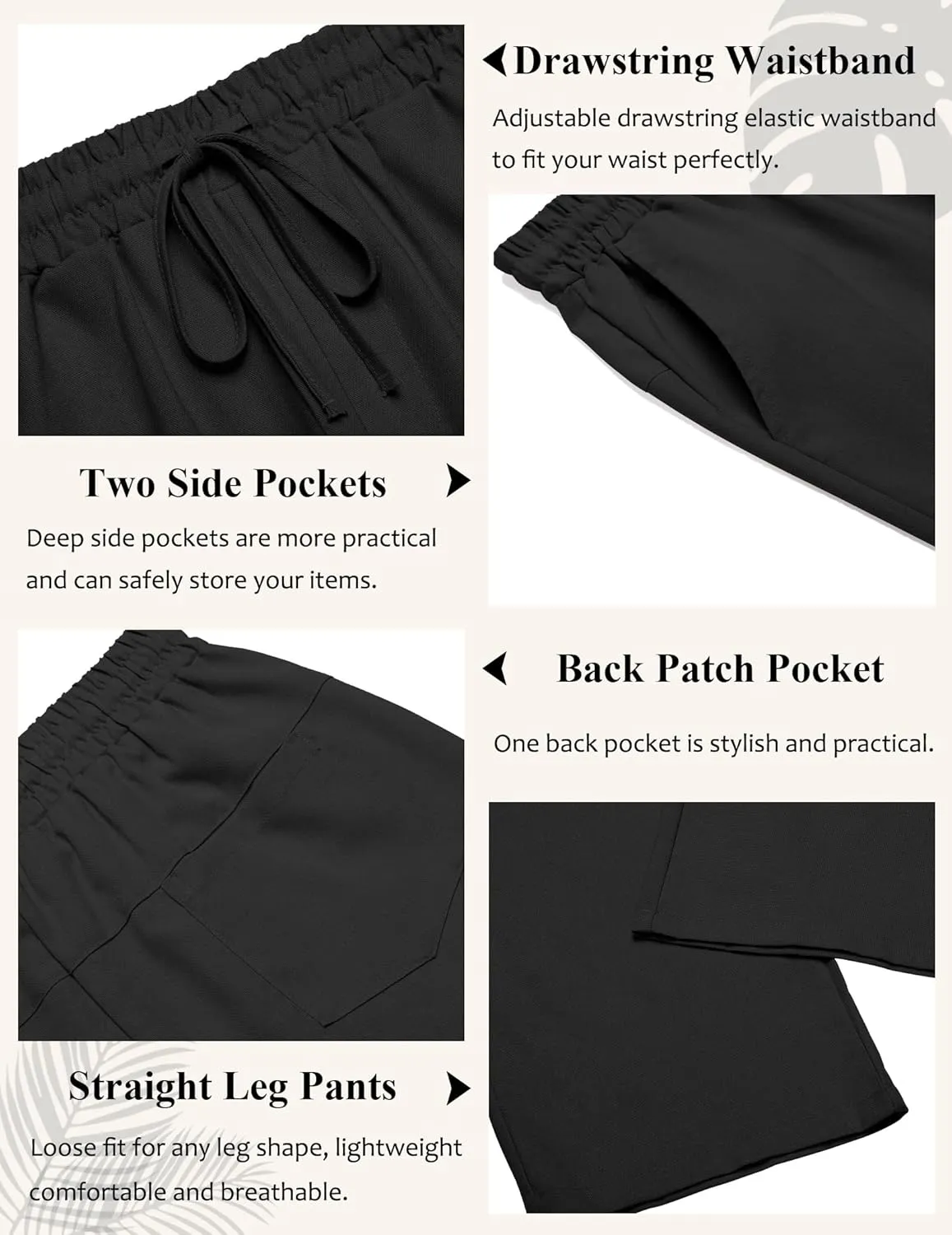 COOFANDY Men's Casual Linen Pants Loose Fit Elastic Waist Drawstring Lightweight Pant Summer Beach Trousers