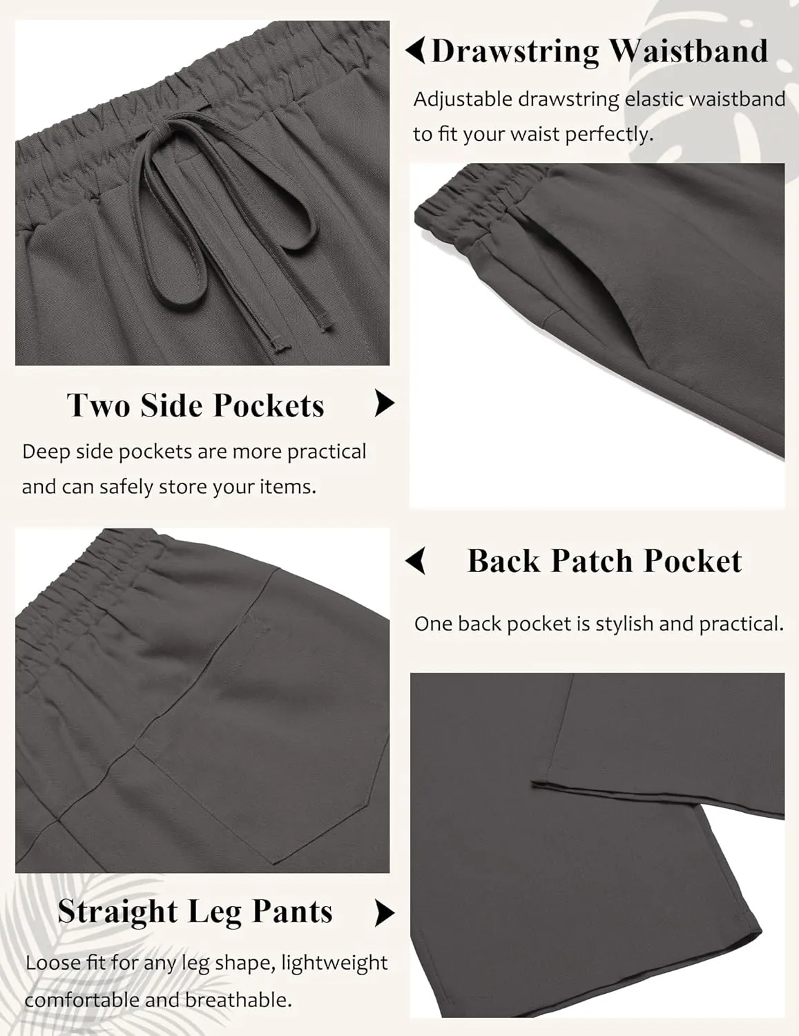 COOFANDY Men's Casual Linen Pants Loose Fit Elastic Waist Drawstring Lightweight Pant Summer Beach Trousers