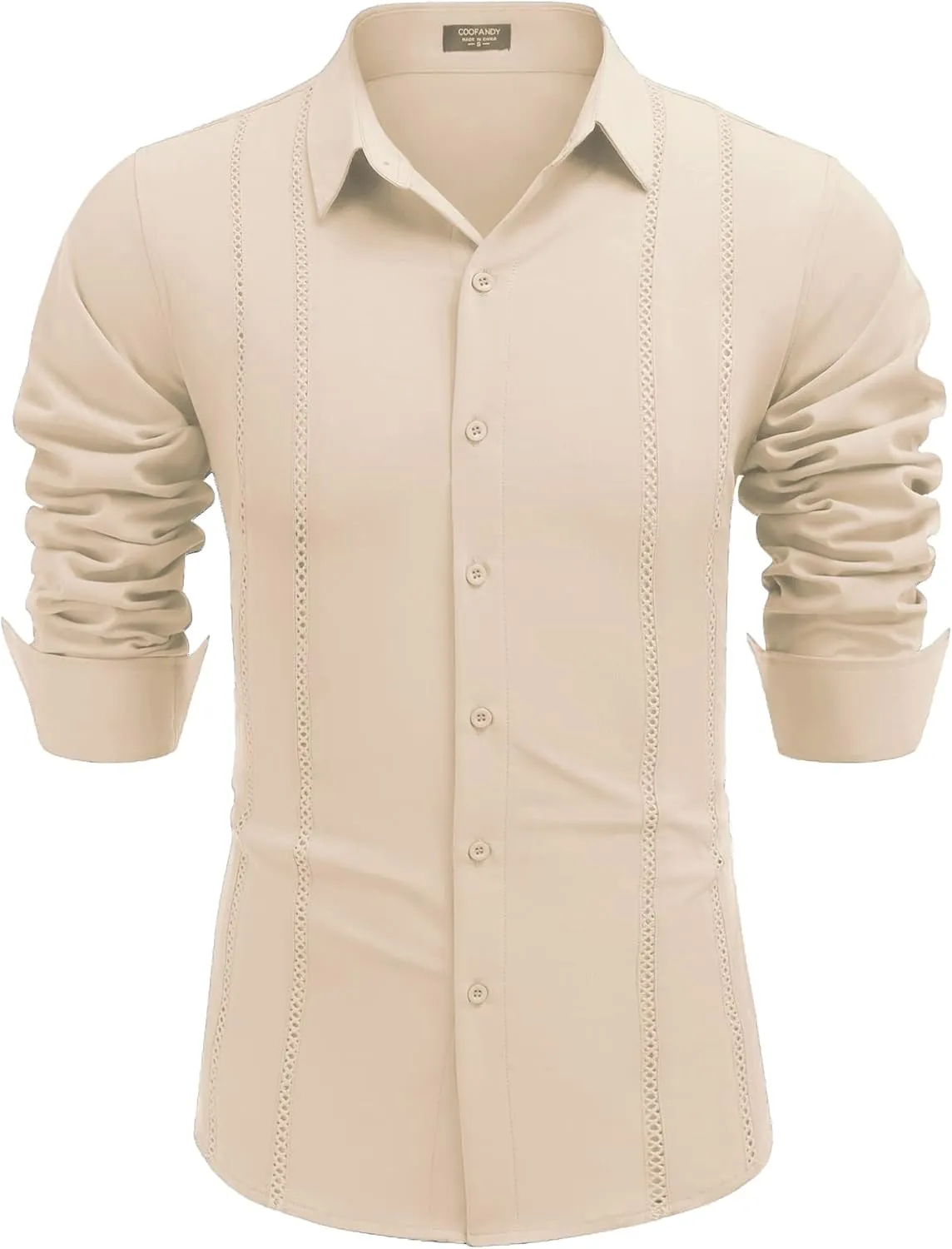 COOFANDY Mens Cuban Guayabera Shirt Casual Button Down Shirts Long Sleeve Summer Beach Shirts