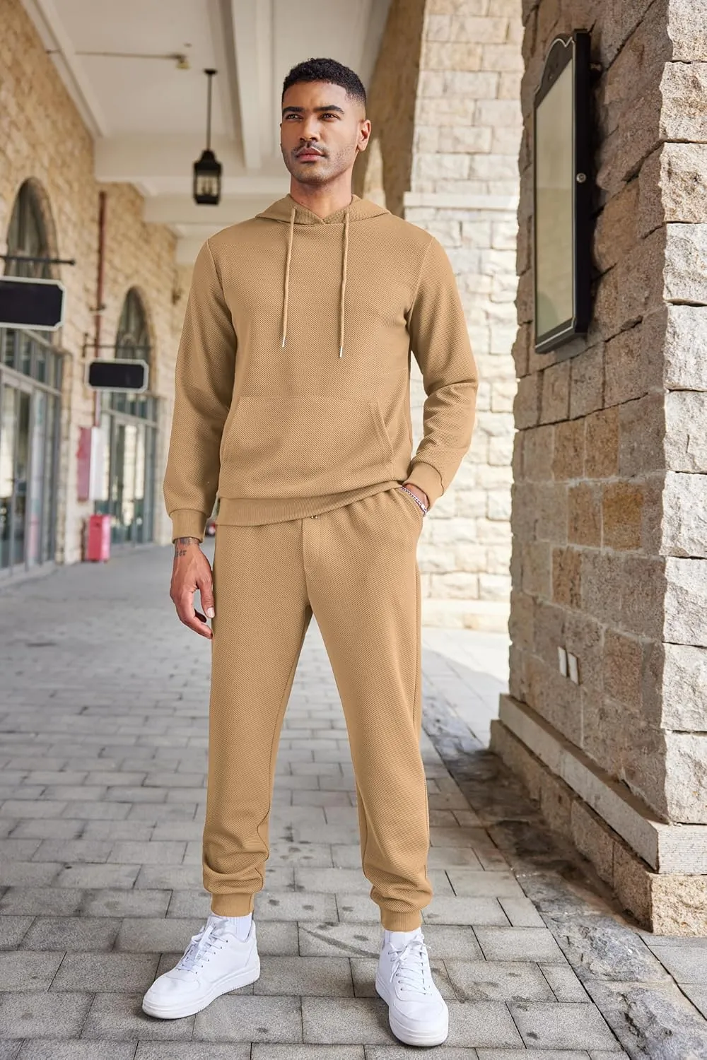 COOFANDY Men's Tracksuits 2 Pieces Waffle Hoodies Sweatsuit Sets Sports Jogging Suit Set