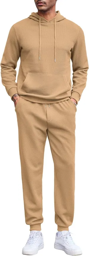 COOFANDY Men's Tracksuits 2 Pieces Waffle Hoodies Sweatsuit Sets Sports Jogging Suit Set
