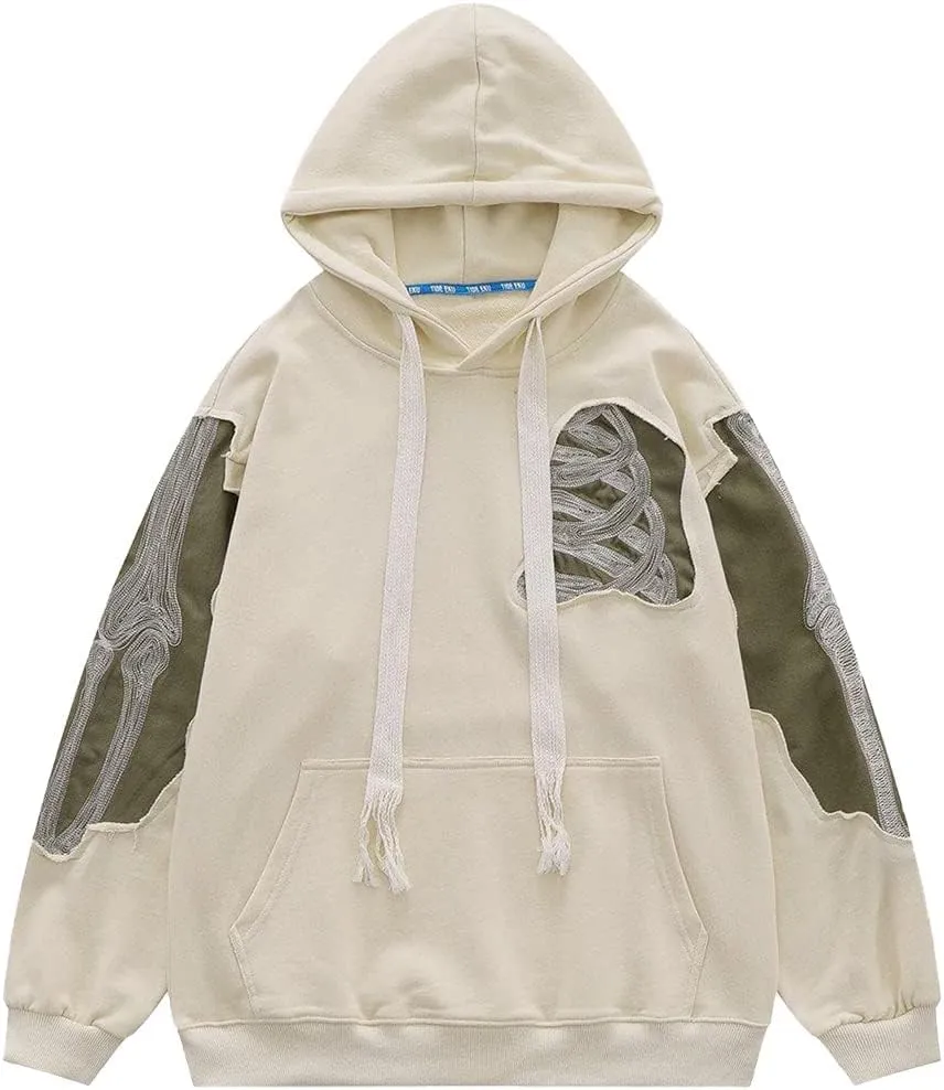 COOLMONAR Men's Vintage Oversized Embroidery y2k Hoodie Streetwear Zip-Up Hoodies Sweatshirt Casual Hooded