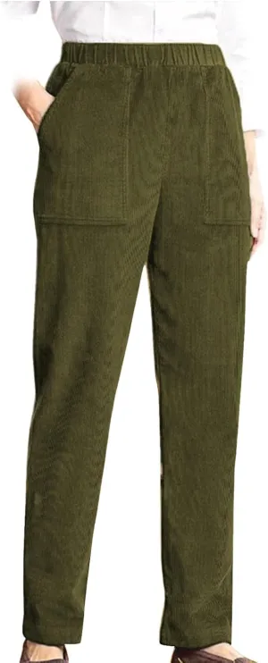 Corduroy Pants Women Fall Elastic High Waist Straight Wide Leg Pants Fall Winter Lounge Trousers with Pockets
