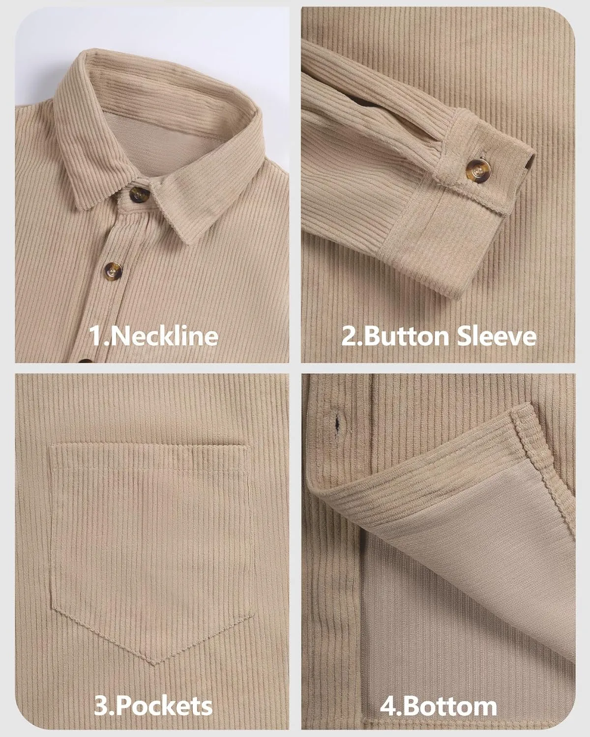 Corduroy Shirts for Men,Long Sleeve Button Down Casual Ribbed Shacket Slim Fit Lightweight Jacket
