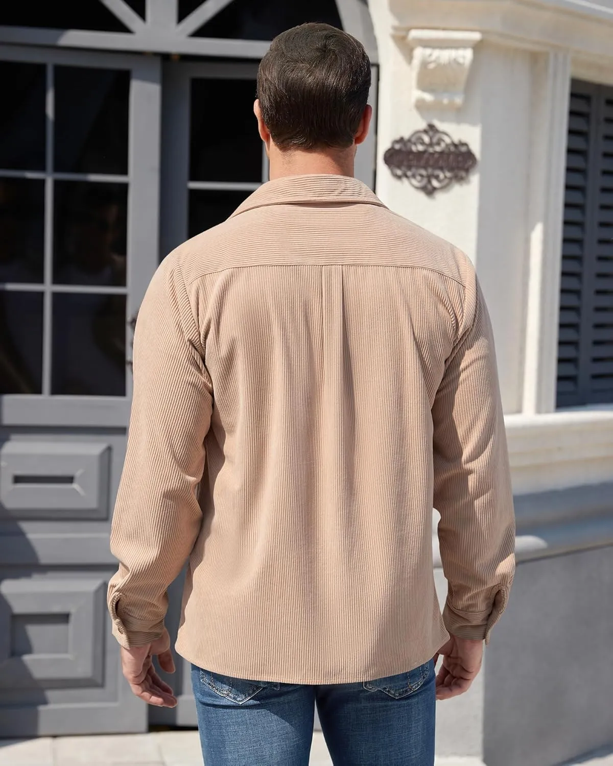 Corduroy Shirts for Men,Long Sleeve Button Down Casual Ribbed Shacket Slim Fit Lightweight Jacket