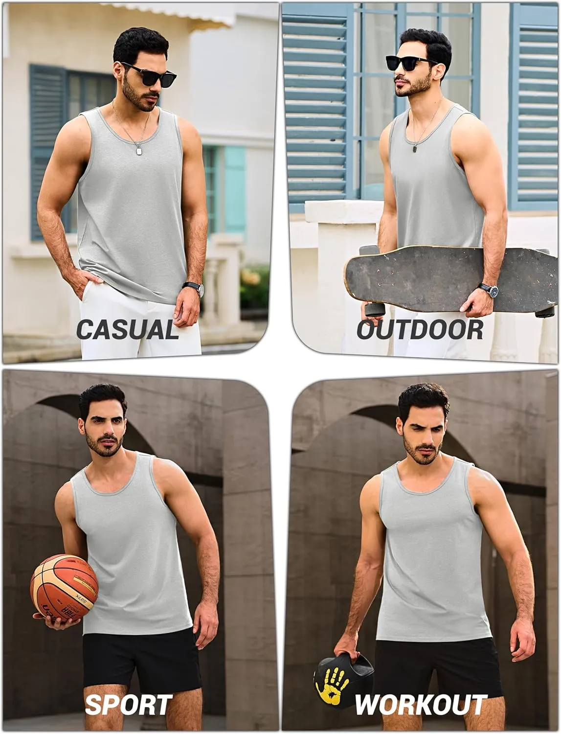 Cotrasen Men's Tank Top UPF 50  Cotton Sleeveless Shirt Moisture Wicking Bodybuilding Gym Workout Shirts Cooling Muscle Tee