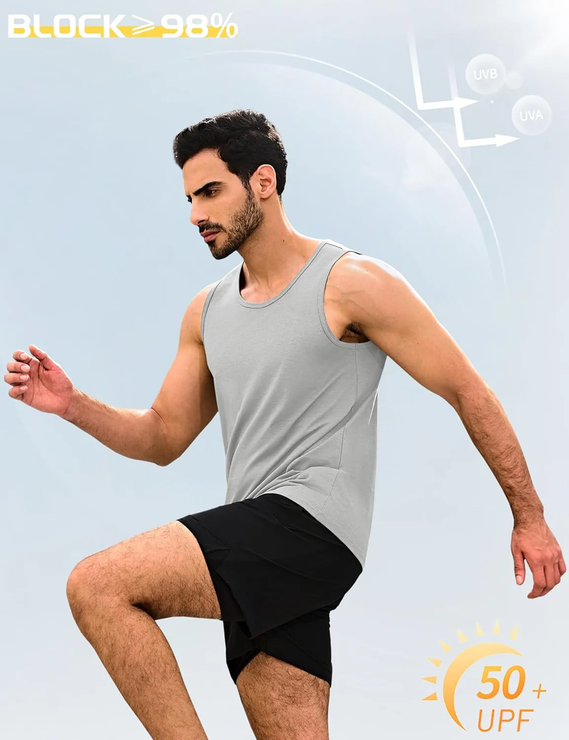 Cotrasen Men's Tank Top UPF 50  Cotton Sleeveless Shirt Moisture Wicking Bodybuilding Gym Workout Shirts Cooling Muscle Tee