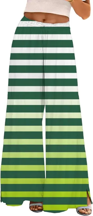 Cotton Linen Pants for Women 2025 Wide Leg Elastic Waist Capri Pant Loose Palazzo Cropped Trousers with Pockets