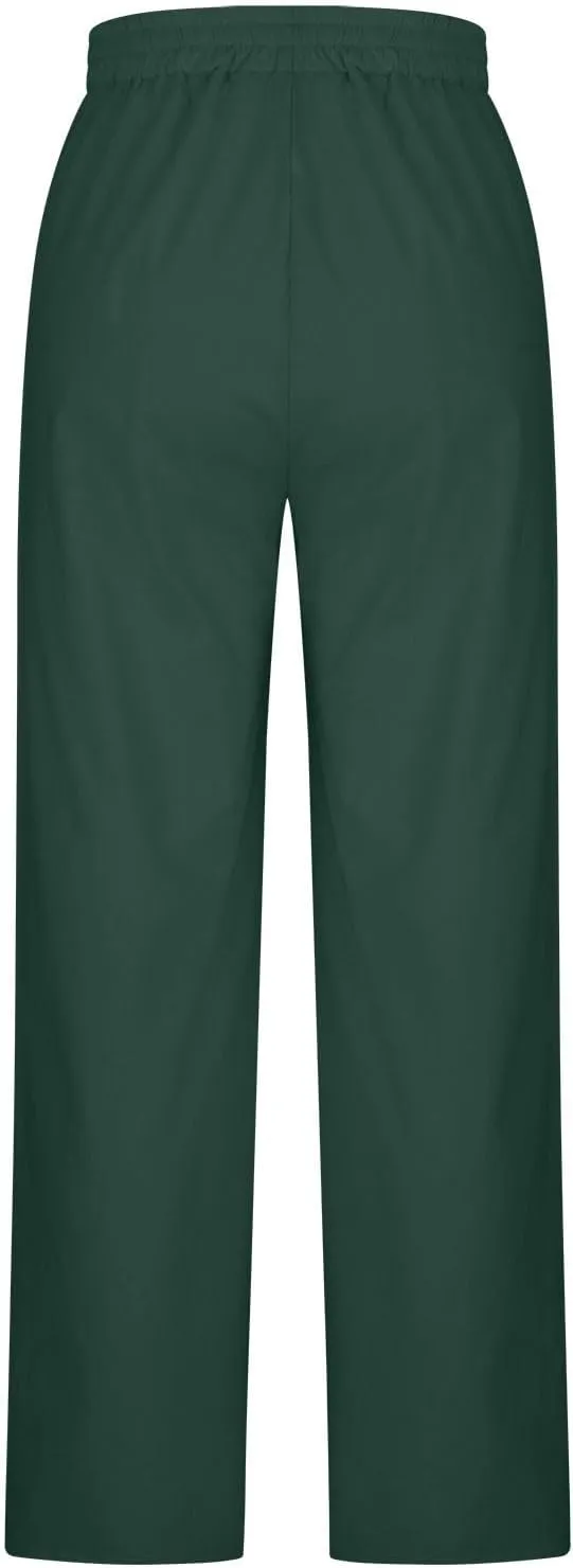 Cotton Linen Pants for Women Drawstring Waist Wide Leg Lounge Palazzo Pants Summer Casual Loose Trousers