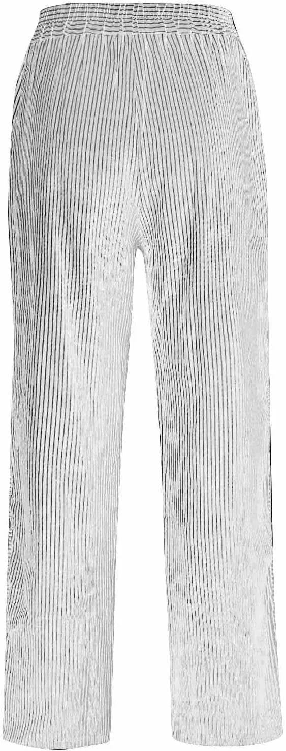 Cotton Linen Pants for Women Striped Print Side Button Pants Baggy Elastic Waist Straight Leg Trousers w Pocket