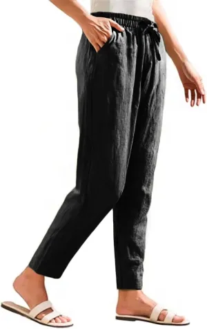 Cotton Linen Pants Women Palazzo Straight Lounge Drawstring Beach Linen Clothes for Women 2025