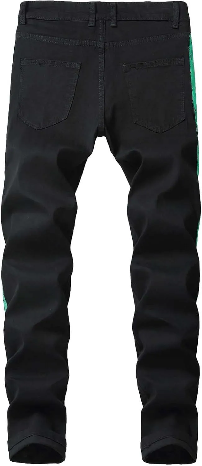 Cotton Straight Ripped Jeans for Men 2023 Fashion Slim Stretch Buckle Zipper Solid Denim Trousers Skinny-Fit Pant