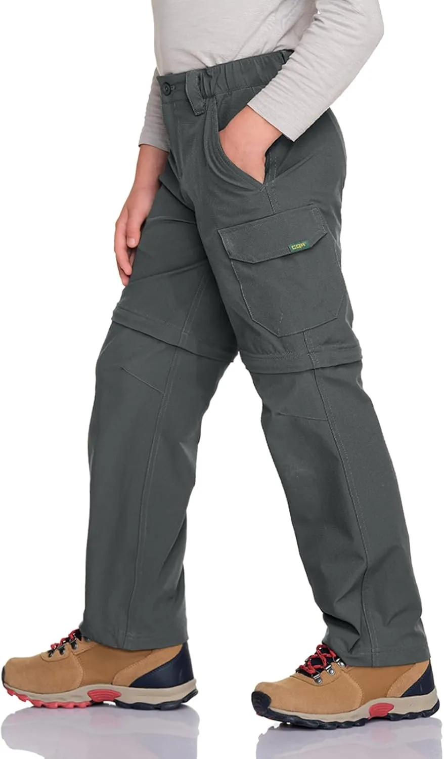 CQR Kids Youth Hiking Cargo Pants, UPF 50  Quick Dry Convertible Zip Off Pants, Outdoor Camping Pants