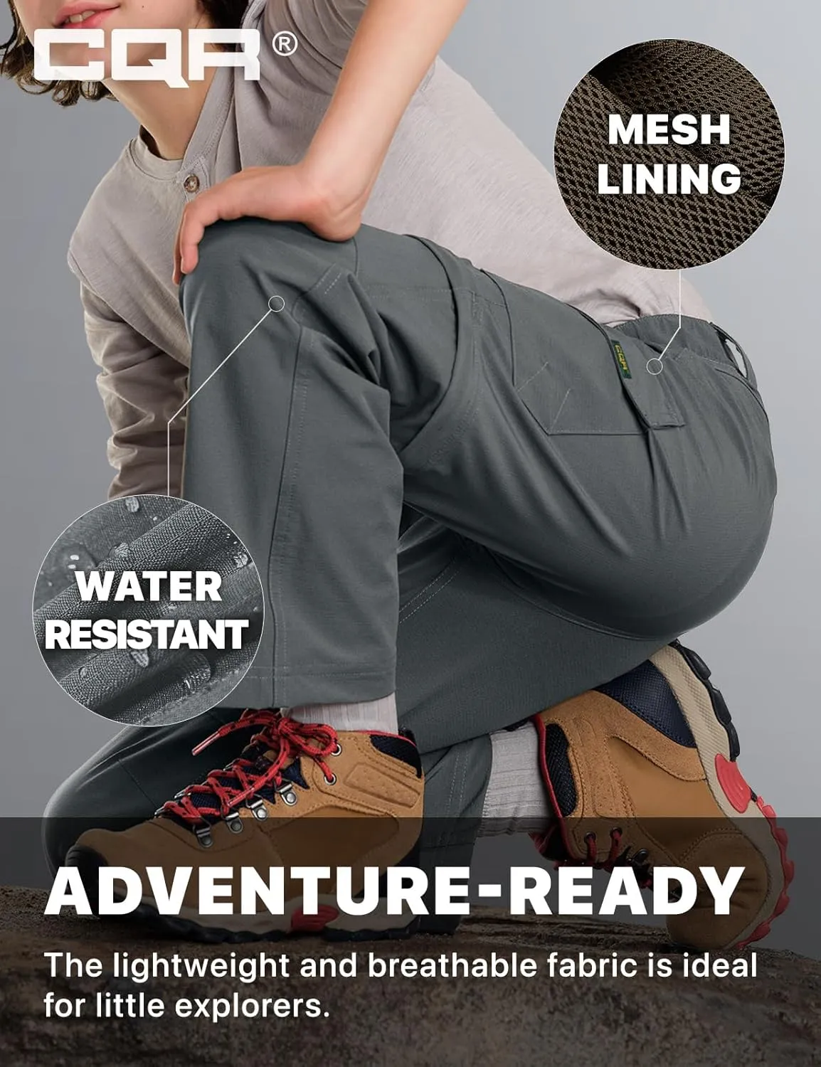 CQR Kids Youth Hiking Cargo Pants, UPF 50  Quick Dry Convertible Zip Off Pants, Outdoor Camping Pants