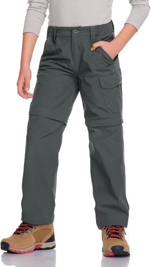 CQR Kids Youth Hiking Cargo Pants, UPF 50  Quick Dry Convertible Zip Off Pants, Outdoor Camping Pants