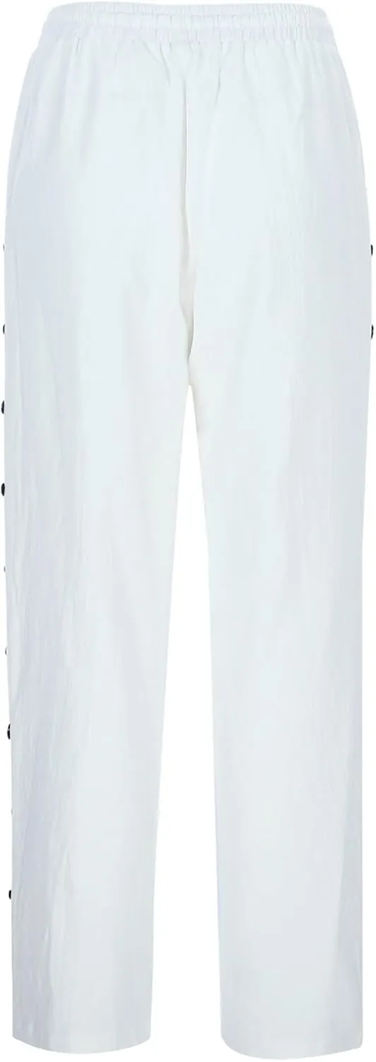 Cropped Linen Pants Women Casual Drawstring Waist Lightweight Summer Pants Loose Boho Beach Trousers with Pockets