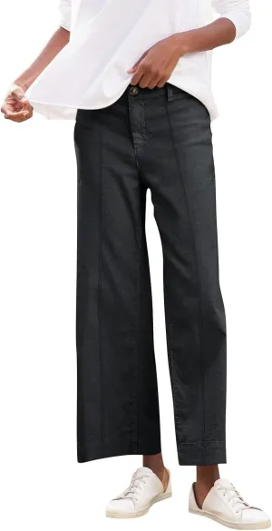 Cropped Linen Pants Women Elastic Waist Wide Leg Dress Pants Comfy Business Casual Work Pants Trousers with Pockets
