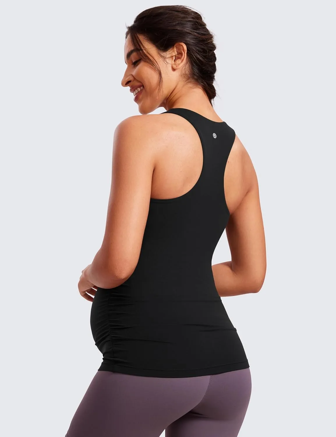 CRZ YOGA Butterluxe Womens Racerback Maternity Tank Tops Ruched Sleeveless Pregnancy Yoga Tee with Built in Bra Workout Shirt