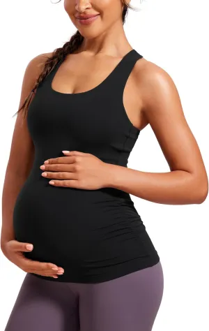 CRZ YOGA Butterluxe Womens Racerback Maternity Tank Tops Ruched Sleeveless Pregnancy Yoga Tee with Built in Bra Workout Shirt