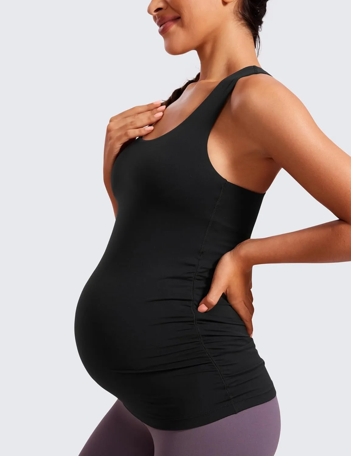 CRZ YOGA Butterluxe Womens Racerback Maternity Tank Tops Ruched Sleeveless Pregnancy Yoga Tee with Built in Bra Workout Shirt
