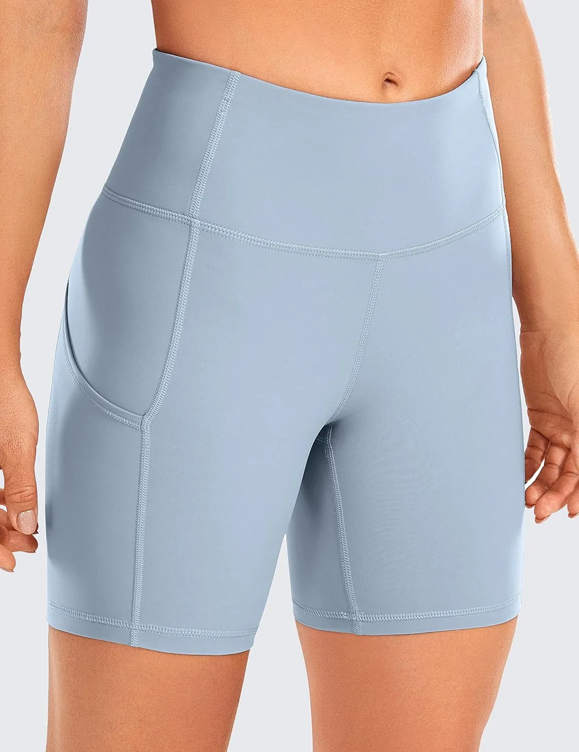 CRZ YOGA Women's Naked Feeling Light Running Shorts 6 Inches - High Waisted Gym Biker Compression Shorts with Pockets