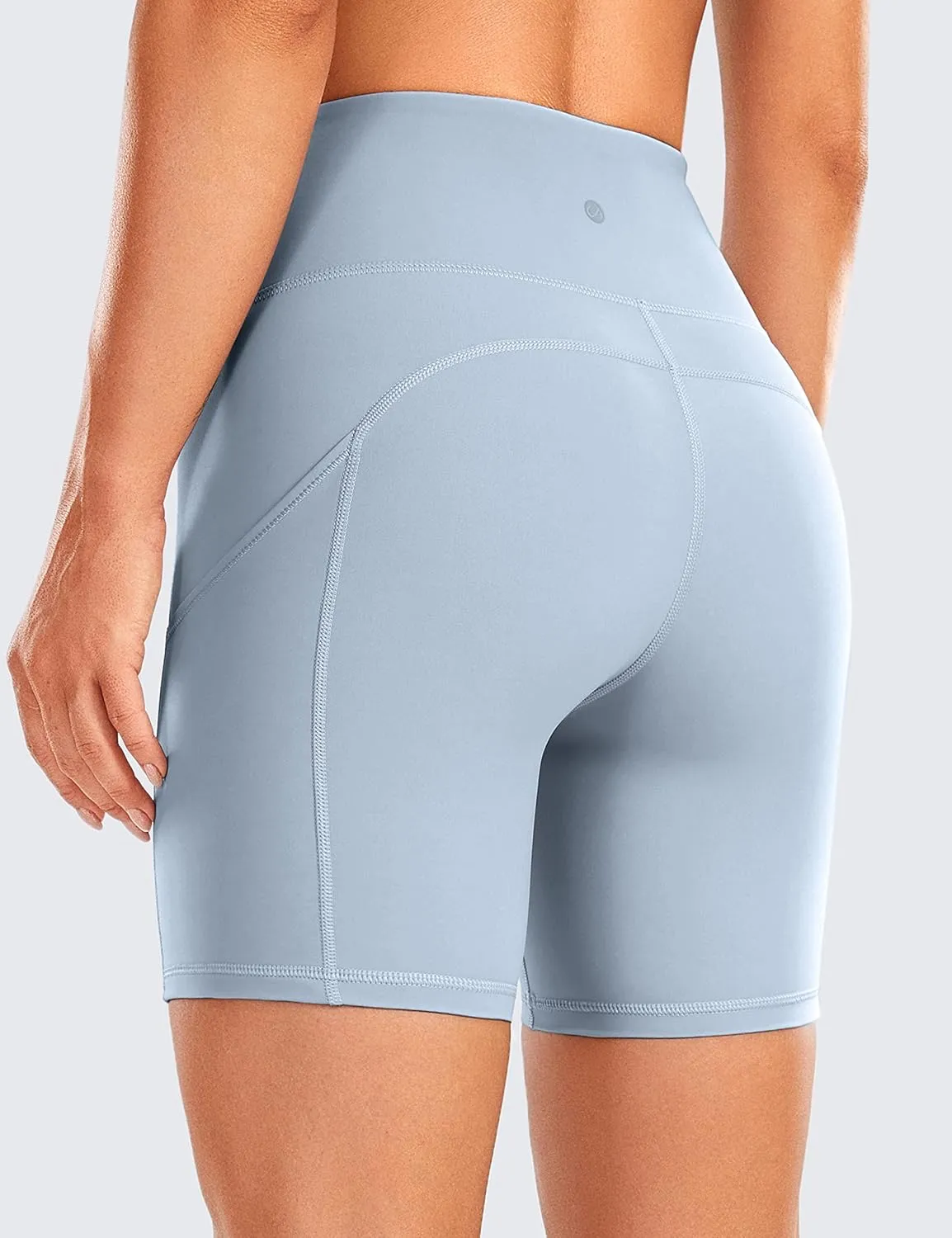 CRZ YOGA Women's Naked Feeling Light Running Shorts 6 Inches - High Waisted Gym Biker Compression Shorts with Pockets