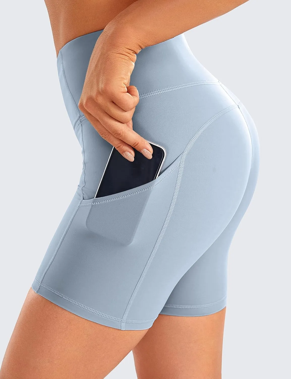 CRZ YOGA Women's Naked Feeling Light Running Shorts 6 Inches - High Waisted Gym Biker Compression Shorts with Pockets