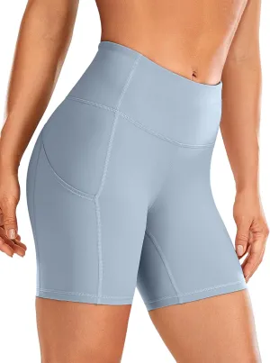 CRZ YOGA Women's Naked Feeling Light Running Shorts 6 Inches - High Waisted Gym Biker Compression Shorts with Pockets