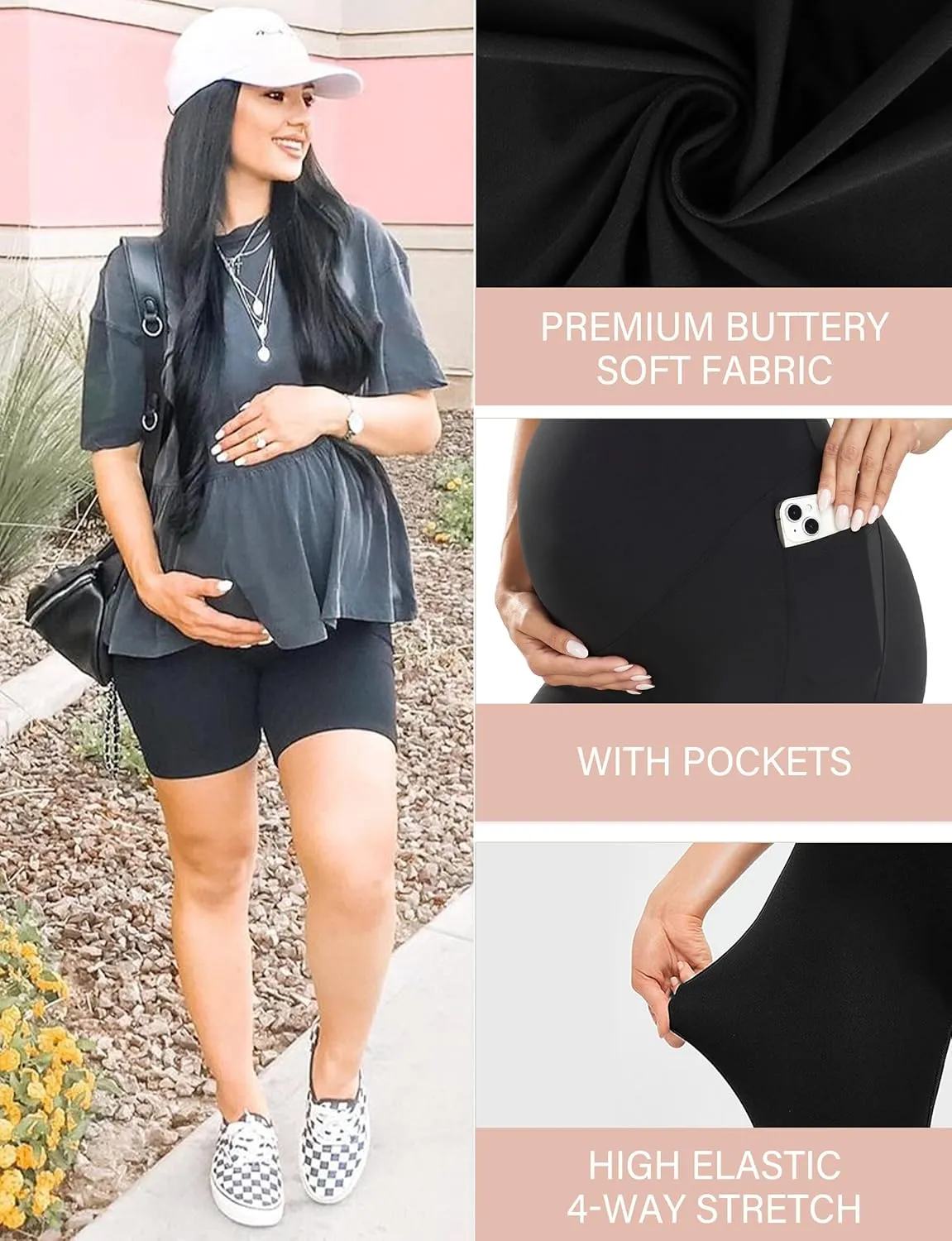 CTHH 4 Pack Maternity Shorts Over Belly with Pockets - 8" Pregnancy Biker Shorts Workout Yoga Pregnant Pants for Women