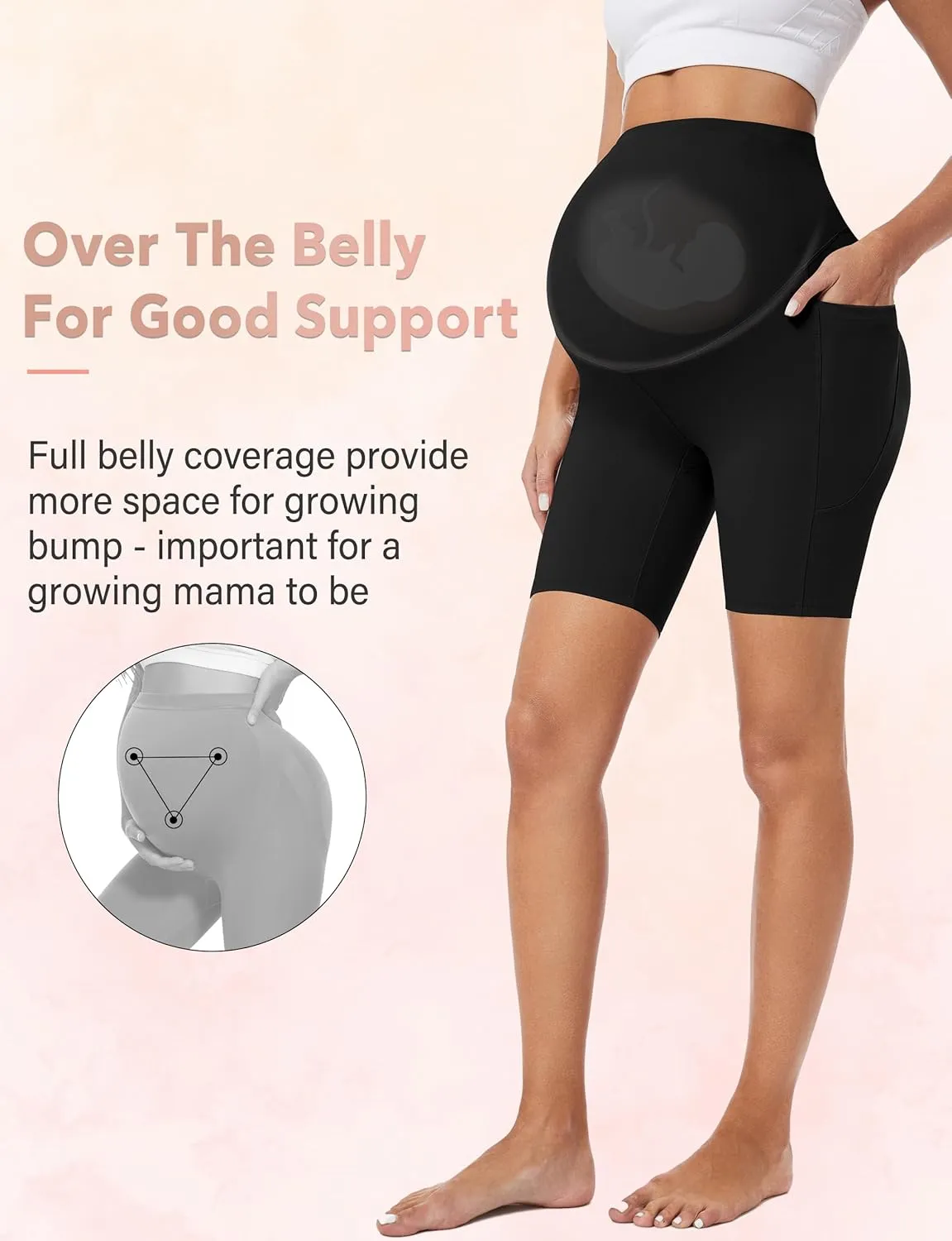 CTHH 4 Pack Maternity Shorts Over Belly with Pockets - 8" Pregnancy Biker Shorts Workout Yoga Pregnant Pants for Women