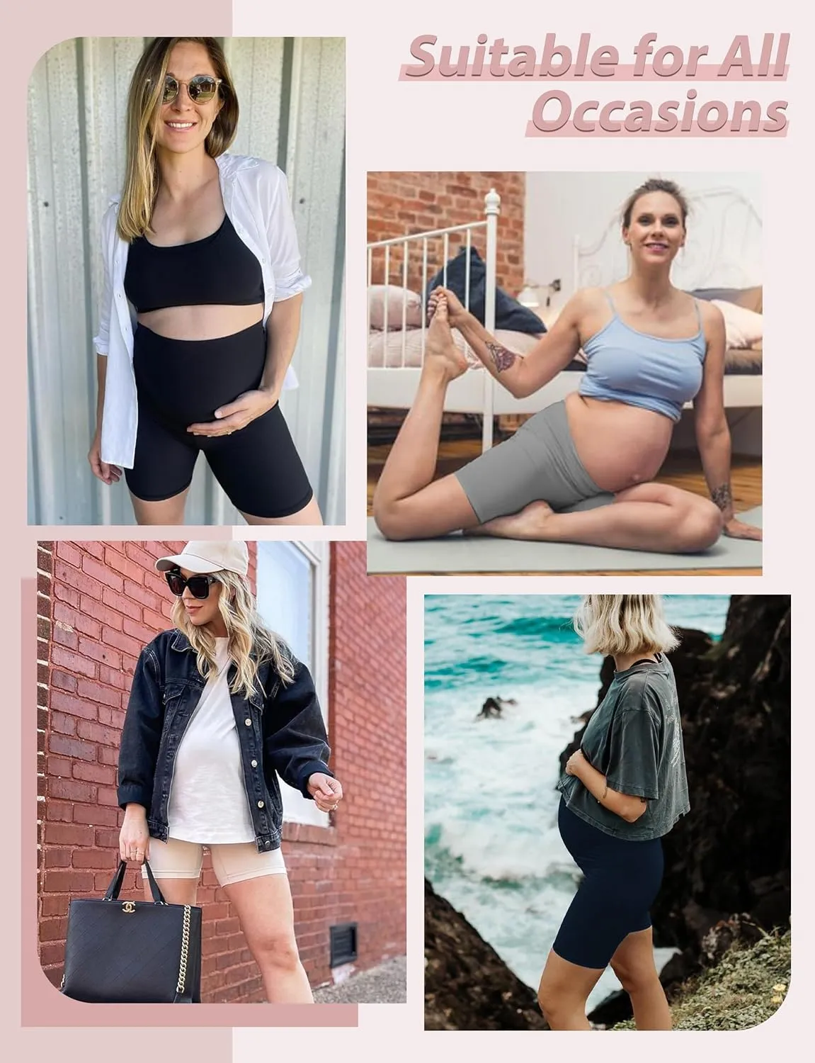 CTHH 4 Pack Maternity Shorts Over Belly with Pockets - 8" Pregnancy Biker Shorts Workout Yoga Pregnant Pants for Women