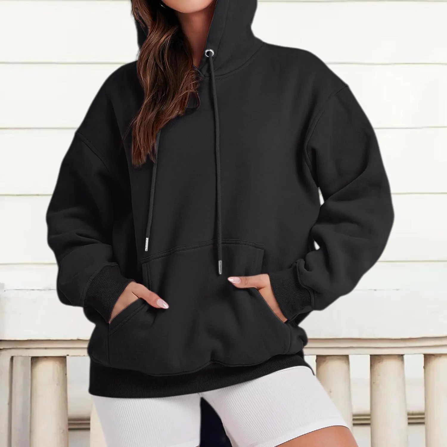 Cute Plain Hoodies for Women Teen Girls Aesthetic Fleece Solid Sweatshirt Pullover Long Sleeve Basic Tops