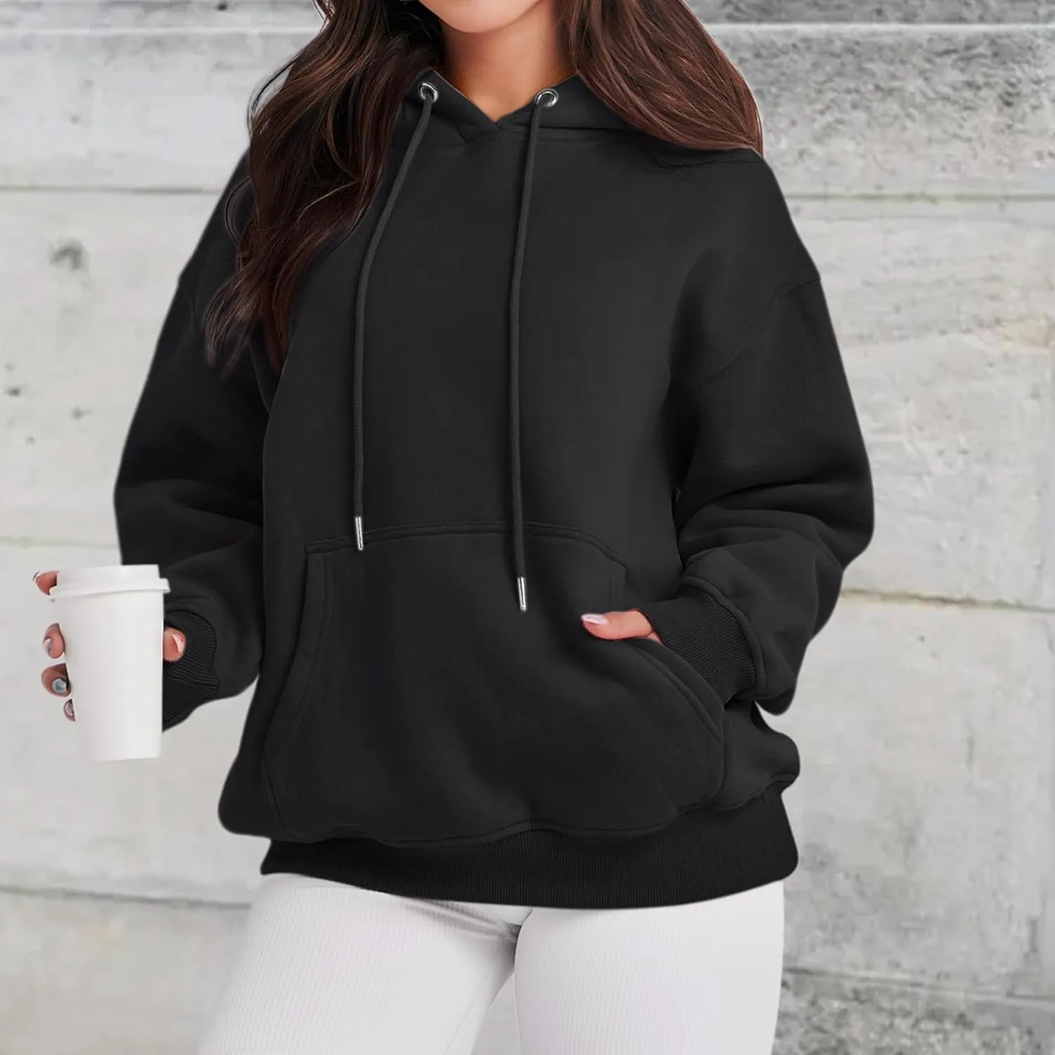 Cute Plain Hoodies for Women Teen Girls Aesthetic Fleece Solid Sweatshirt Pullover Long Sleeve Basic Tops