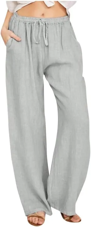 DASAYO Women Loose Fit Long Wide Leg Pants Elastic Waist Drawstring Beach Summer Slacks Cotton Solid Linen Palazzo Trousers