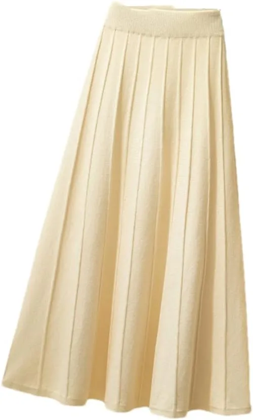 DBFBDTU Knitted Pleated Skirts for Women High Waist Skirt Office Ladies Midi Skirt