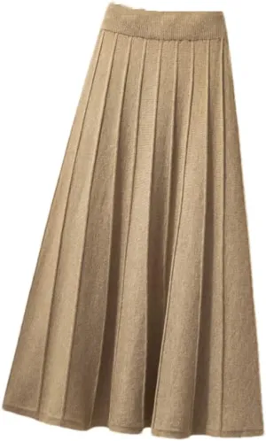 DBFBDTU Knitted Pleated Skirts for Women High Waist Skirt Office Ladies Midi Skirt